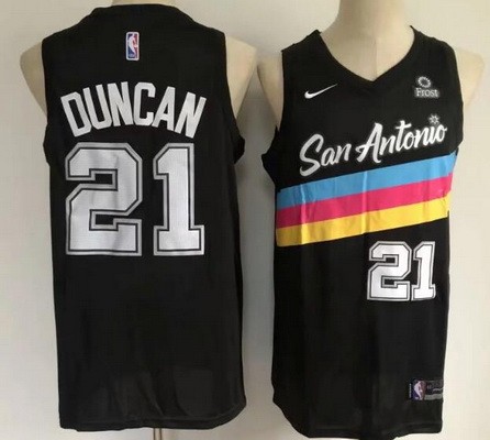 Men's San Antonio Spurs #21 Tim Duncan Black 2021 City Icon Sponsor Swingman Jersey