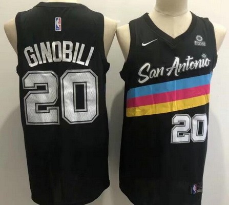 Men's San Antonio Spurs #20 Manu Ginobili Black 2021 City Icon Sponsor Swingman Jersey