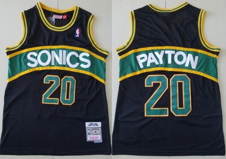 Men's Seattle Sonics #20 Gary Payton Black 1995 Throwback Swingman Jersey
