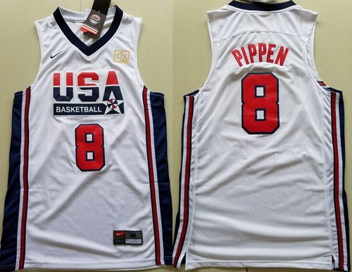 Men's Dream 1 USA #8 Scottie Pippen White 1992 Olympic Swingman Jersey