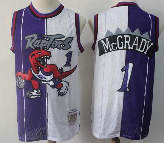 Men's Toronto Raptors #1 Tracy McGrady Purple White Split 1998 Throwback Swingman Jersey
