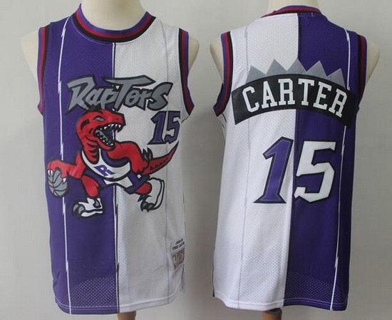 Men's Toronto Raptors #15 Vince Carter Purple White Split 1998 Throwback Swingman Jersey