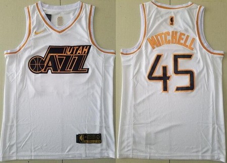 Men's Utah Jazz #45 Donovan Mitchell White Gold Icon Swingman Jersey
