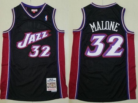 Men's Utah Jazz #32 Karl Malone Purple Black 1998 Throwback Swingman Jersey