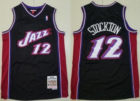 Men's Utah Jazz #12 John Stockton Black 1998 Throwback Swingman Jersey