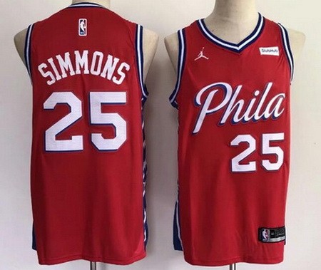 Men's Philadelphia 76ers #25 Ben Simmons Red Statement Icon Sponsor Swingman Jersey