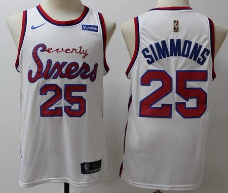 Men's Philadelphia 76ers #25 Ben Simmons White Throwback Icon Sponsor Swingman Jersey