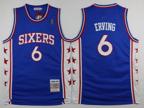 Men's Philadelphia 76ers #6 Julius Erving Blue 1982 Throwback Swingman Jersey