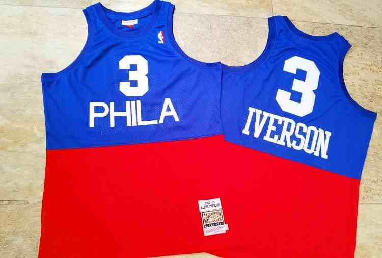 Men's 76ers 3 Allen Iverson Blue Red 2003-04 Hardwood Classics Swingman Jersey