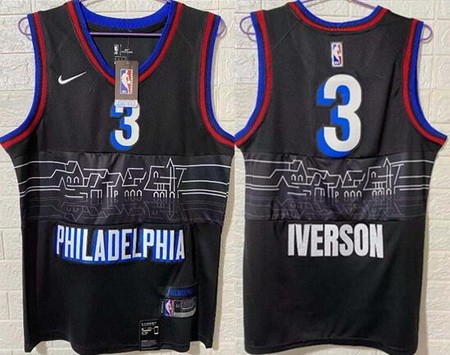 Men's Philadelphia 76ers #3 Allen Iverson Black 2021 City ICon Swingman Jersey