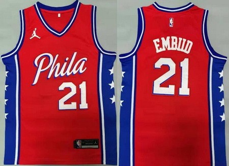 Men's Philadelphia 76ers #21 Joel Embiid Red 2021 Statement Icon Swingman Jersey