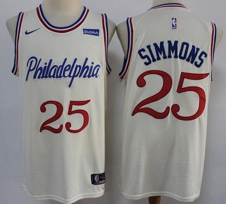 Men's Philadelphia 76ers #25 Ben Simmons Cream 2019 City Icon Sponsor Swingman Jersey