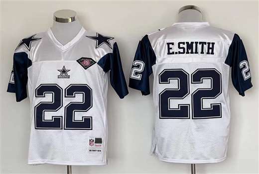Men's Dallas Cowboys #22 Emmitt Smith White Thanksgiving 1992 Throwback Jersey With 75th Anniversary Logo
