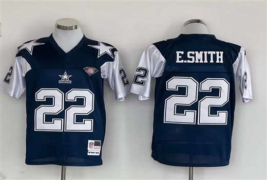 Men's Dallas Cowboys #22 Emmitt Smith Navy Thanksgiving 1992 Throwback Jersey With 75th Anniversary Logo