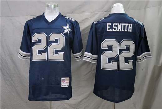 Men's Dallas Cowboys #22 Emmitt Smith Navy 1994 Throwback Jersey With 25th Anniversary Logo
