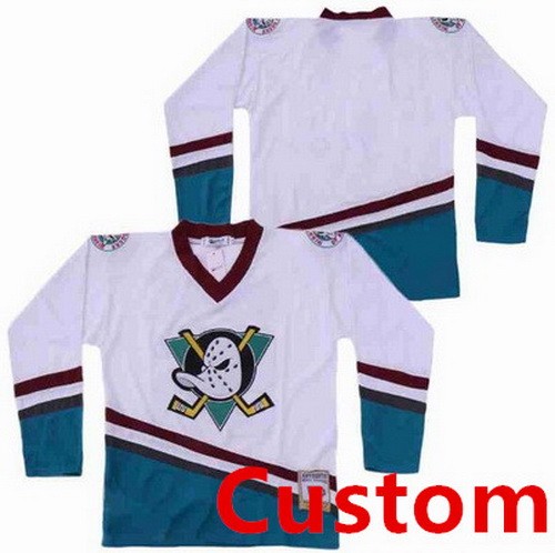 Men's Anaheim Ducks Customized White Green Throwback Jersey
