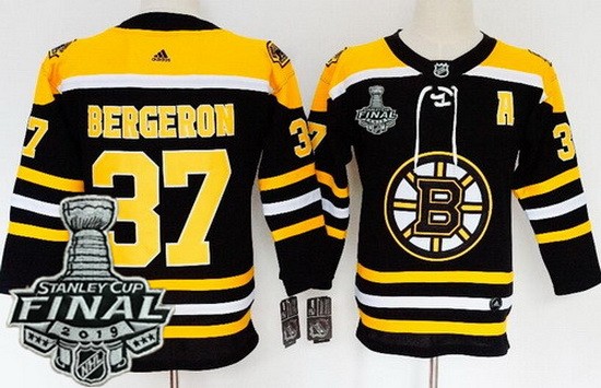 Youth Boston Bruins #37 Patrice Bergeron Black 2019 Stanley Cup Finals Jersey