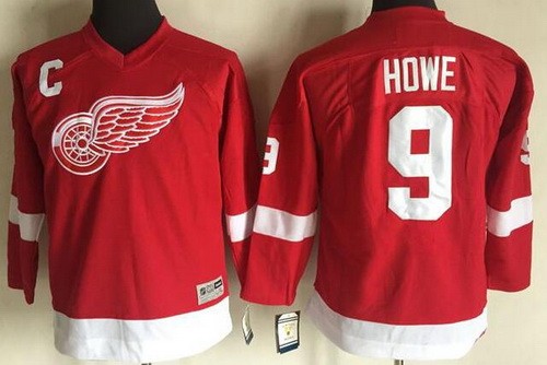 Youth Detroit Red Wings #9 Gordie Howe Red Throwback Jersey