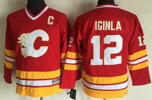 Youth Calgary Flames #12 Jarome Iginla Red Throwback Jersey