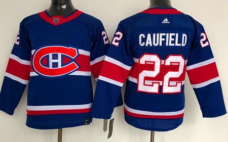 Youth Montreal Canadiens #22 Cole Caufield Blue 2021 Reverse Retro Authentic Jersey