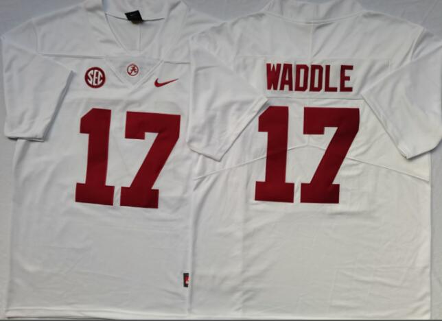 Mens NCAA Alabama Crimson Tide White 17 Waddle College Football Jersey