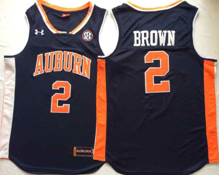 NCAA Men Auburn Tigers Blue 2 Brown College Basketball Jersey