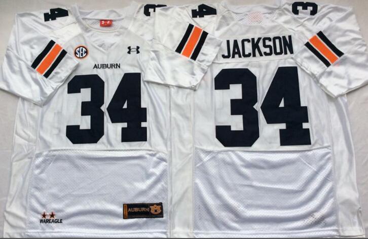Men Auburn Tigers 34 Jackson White SEC NCAA College Football Jerseys