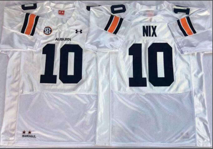 NCAA Men Auburn Tigers White 10 Nix College Football Jersey