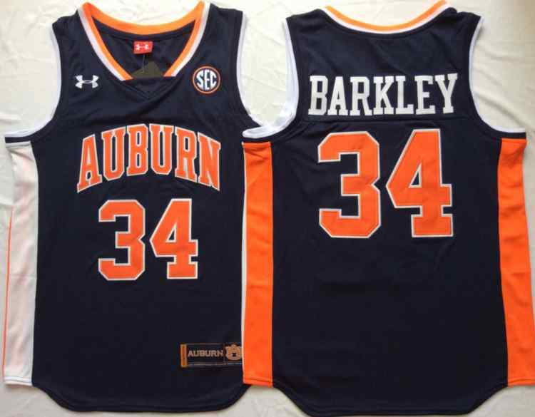 NCAA Men Auburn Tigers Blue 34 Barkley College Basketball Jersey