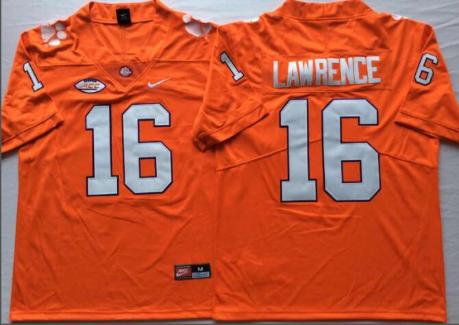 Mens NCAA Clemson Tigers 16 Lawrence Orange College Football Jersey