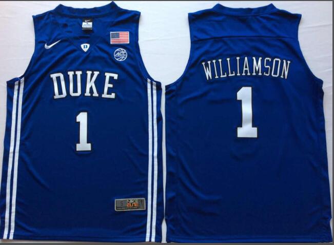 Mens NCAA Duke Blue Devils 1 Williamson Blue College Basketball Jerseys