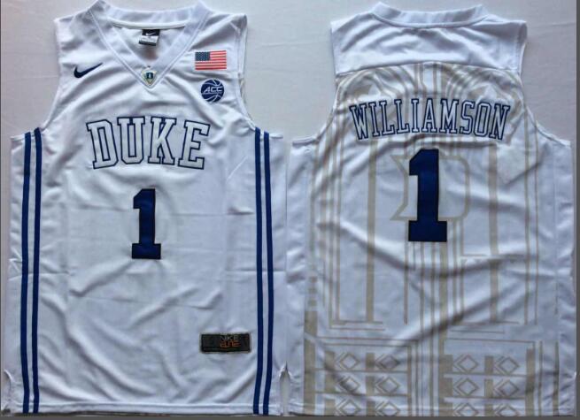 Mens NCAA Duke Blue Devils 1 Williamson White College Basketball Jersey