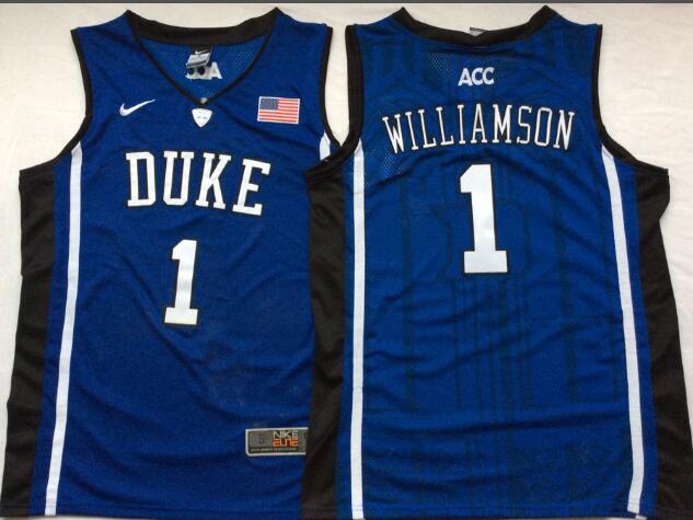 Mens NCAA Duke Blue Devils 1 Williamson Blue ACC College Basketball Jersey