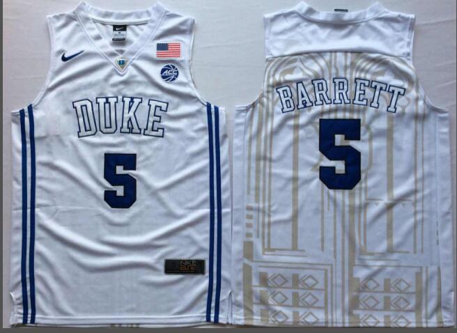 Mens NCAA Duke Blue Devils 5 Barrett White College Basketball Jerseys