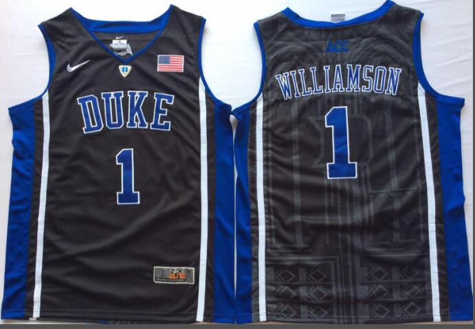 Mens NCAA Duke Blue Devils 1 Williamson Black Blue College Basketball Jersey