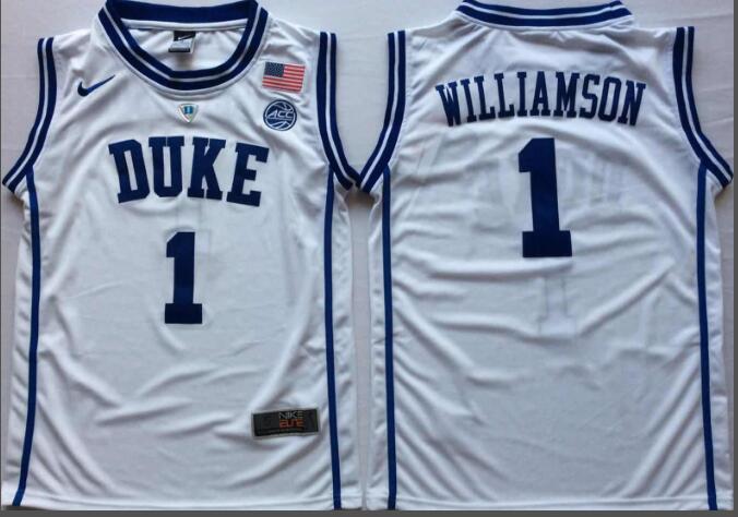Mens NCAA Duke Blue Devils 1 Williamson White College Basketball Jerseys