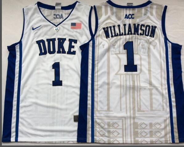 Mens NCAA Duke Blue Devils 1 Williamson White ACC College Basketball Jersey
