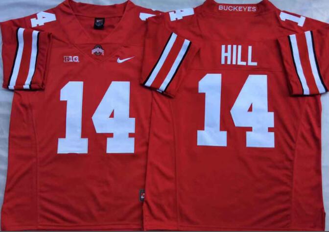 Mens NCAA Ohio State Buckeyes 14 Hill Red College Football Jersey
