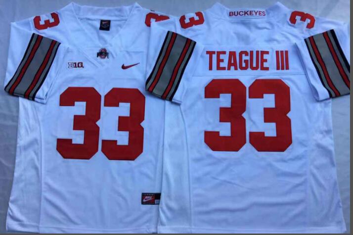 Mens NCAA Ohio State Buckeyes 33 Teague III White College Football Jersey