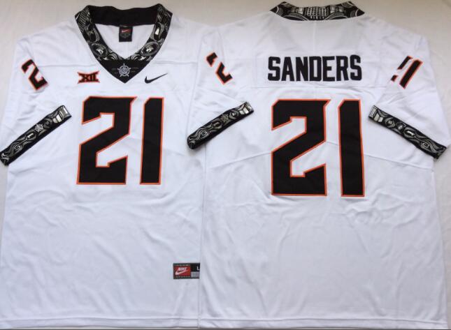Mens Oklahoma State Cowboys 21 Sanders White College Football Jersey