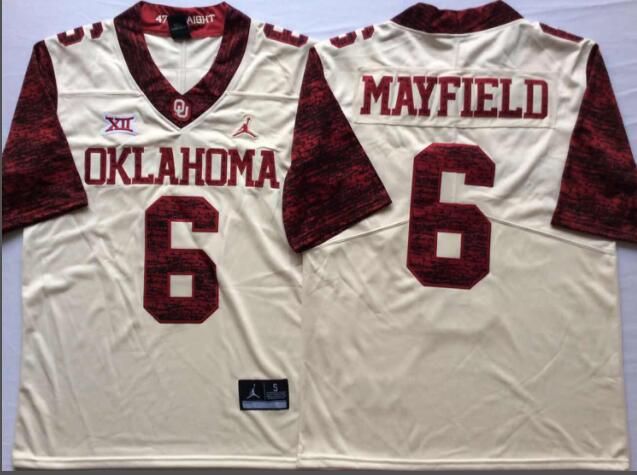 Mens NCAA Oklahoma Sooners Limited 6 Mayfield Cream Red College Football Jersey