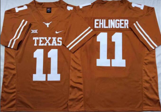 Mens NCAA Texas Longhorns 11 Ehlinger Yellow College Football Jerseys