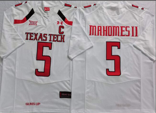 Mens NCAA Texas Tech Red Raiders 5 Mahomes II White College Football Jersey