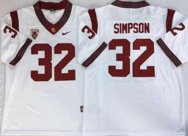 Mens NCAA USC Trojans 32 Simpson White College Football Jersey