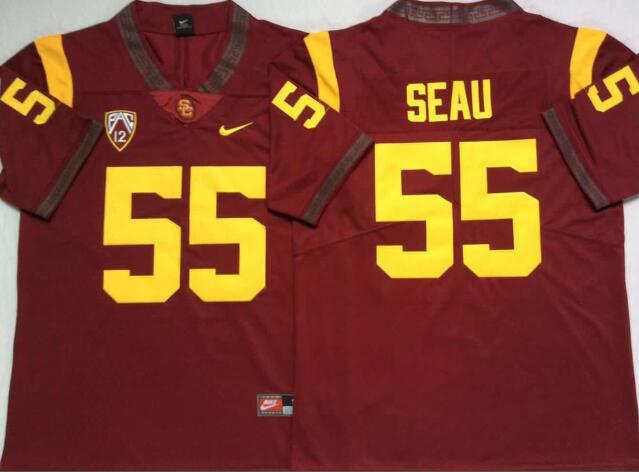 Mens NCAA USC Trojans 55 Seau Red College Football Jersey