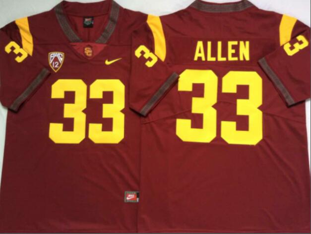 Mens NCAA USC Trojans 33 Allen Red College Football Jersey