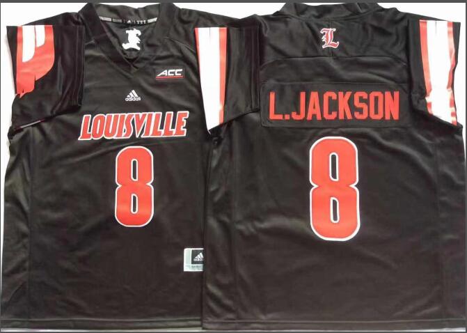 Mens NCAA Louisville Cardinals 8 L.Jackson Black College Football Jersey