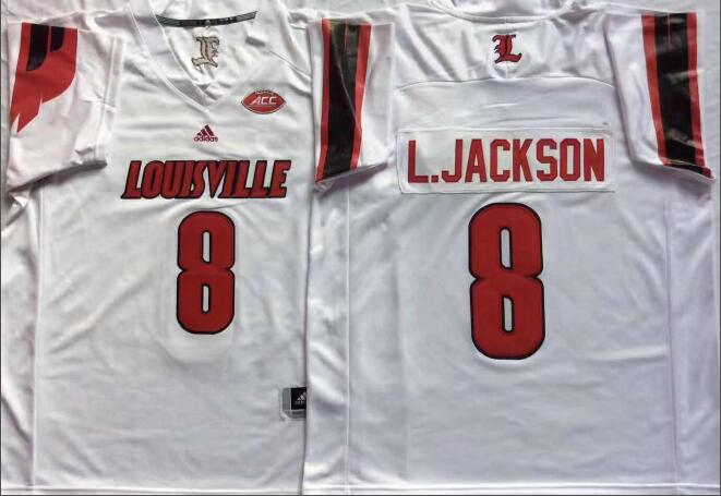 Mens NCAA Louisville Cardinals 8 L.Jackson White College Football Jersey