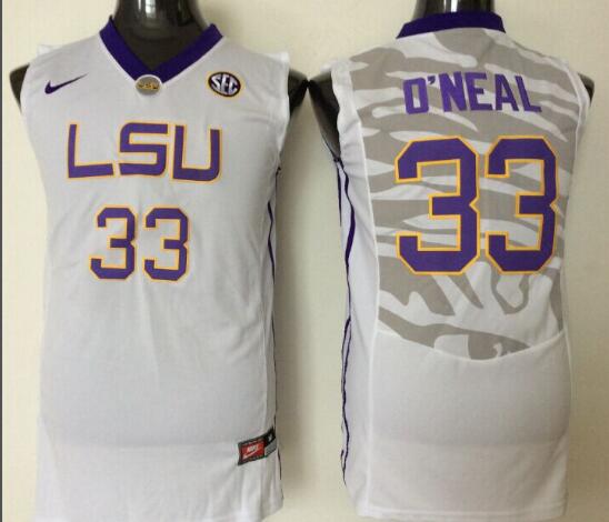 Mens NCAA LSU Tigers 33 O Neal White College Basketball Jersey