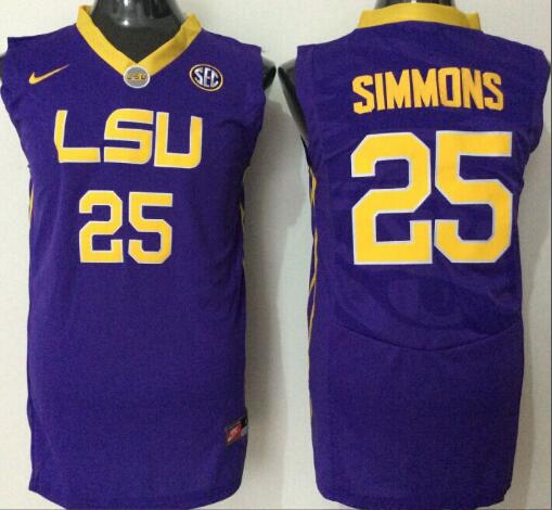 Mens NCAA LSU Tigers 25 Simmons Purple College Basketball Jersey